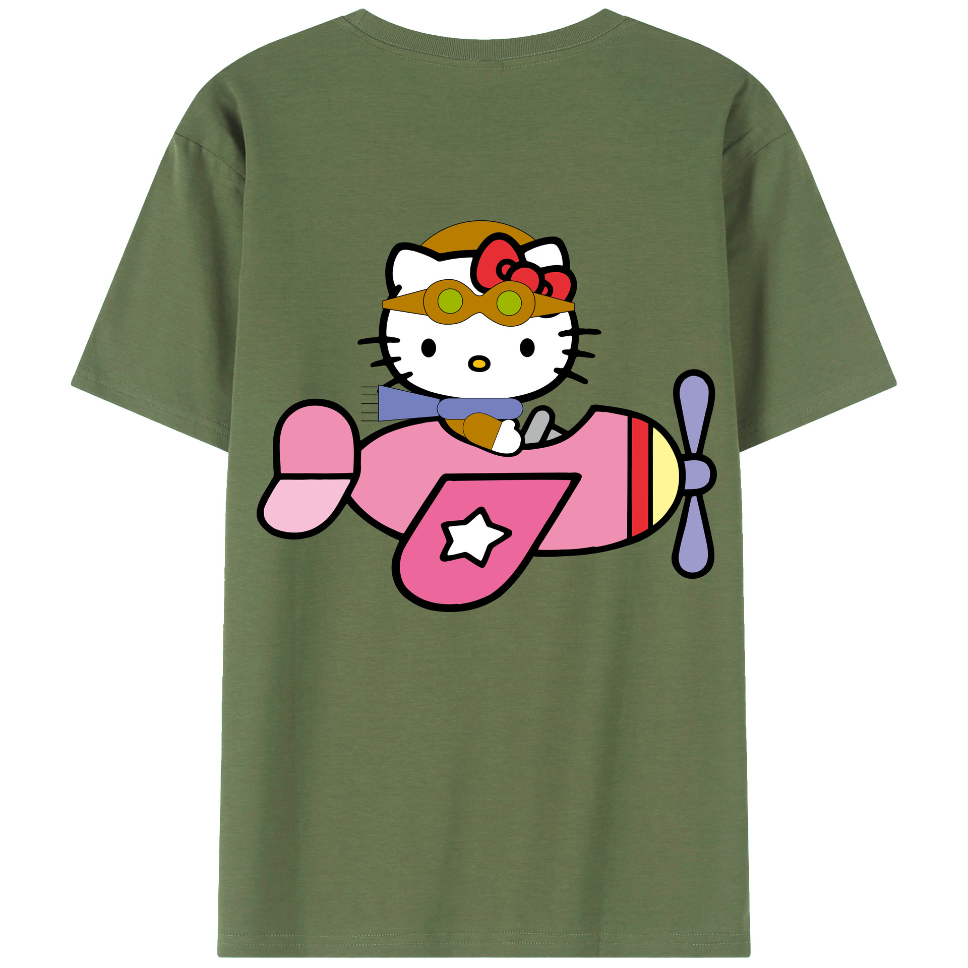 （画像用） Hello Kitty ハローキティ 綿100％ メンズ半袖Tシャツ（バックプリント） 通気性